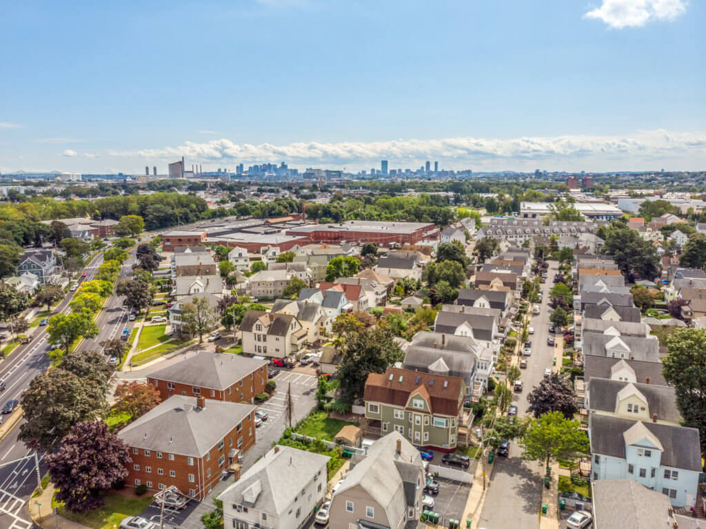 Aerial image of Boston Skyline from 244 Central Avenue, Medford